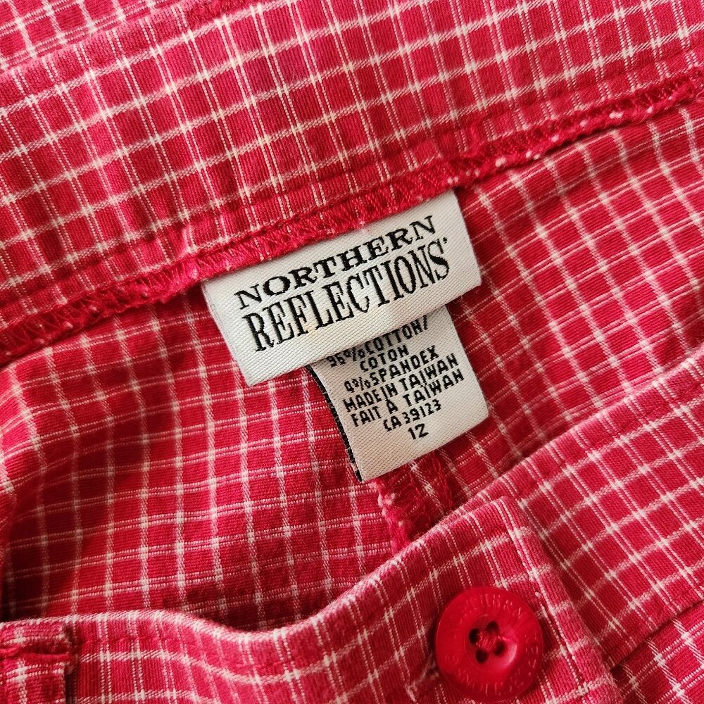 Gingham Northern Reflections vintage cotton pants / red grid print / 12 - Picture 6 of 7